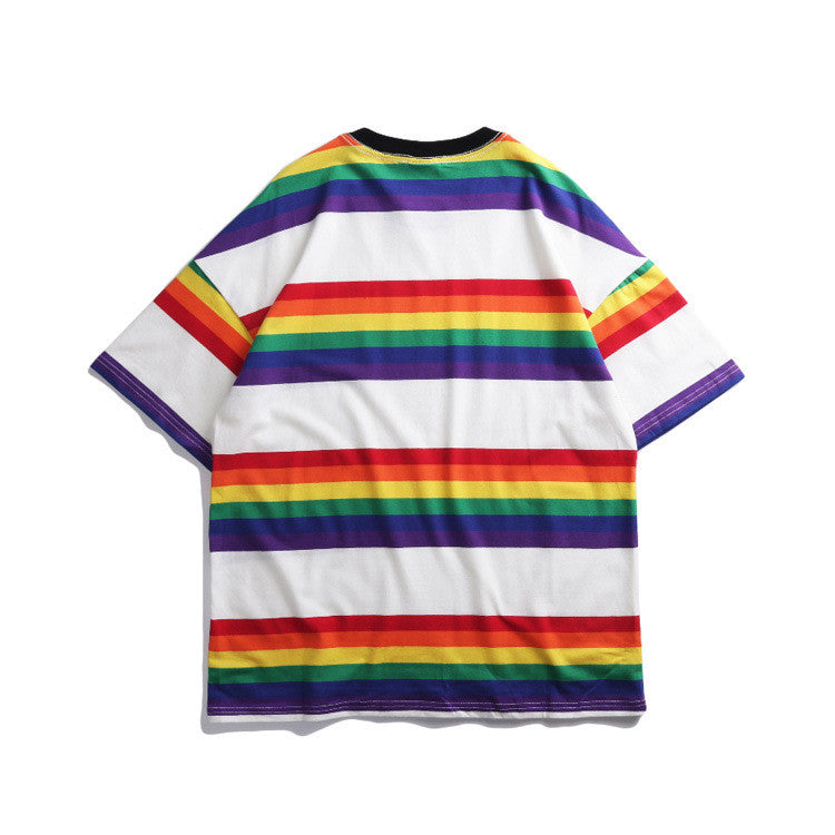 Rainbow stripes loose short sleeve t-shirt