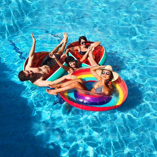 Inflatable rainbow swimming ring