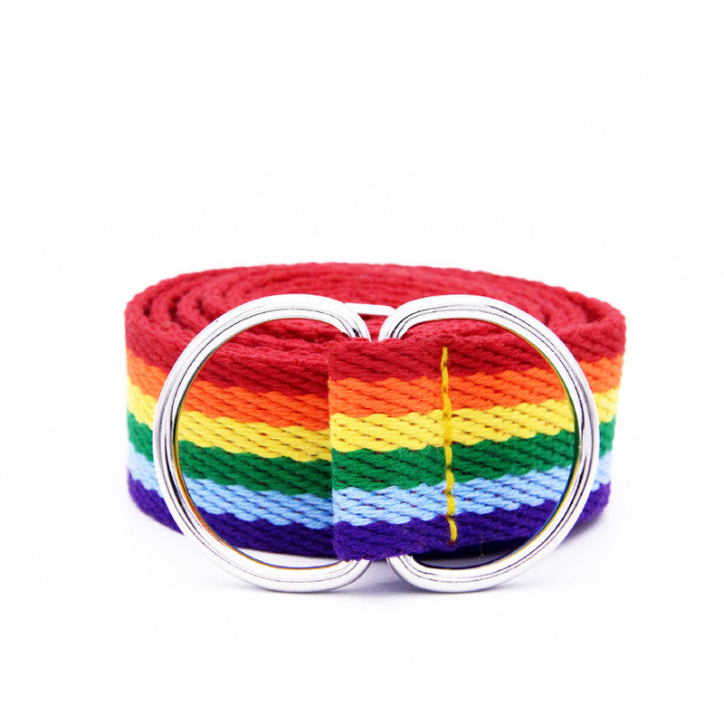Six Colors Rainbow Belt For Women With Decorative Double Ring Buckle