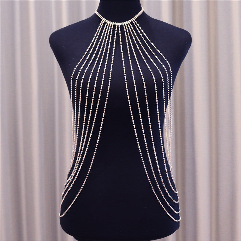 Sexy Tassel Body Chain Nightclub Fashion Exaggerated Multi-layer Rhinestone Necklace