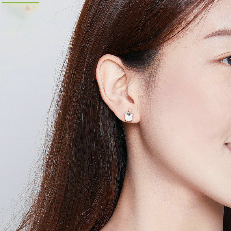 Opal unicorn s925 silver earrings