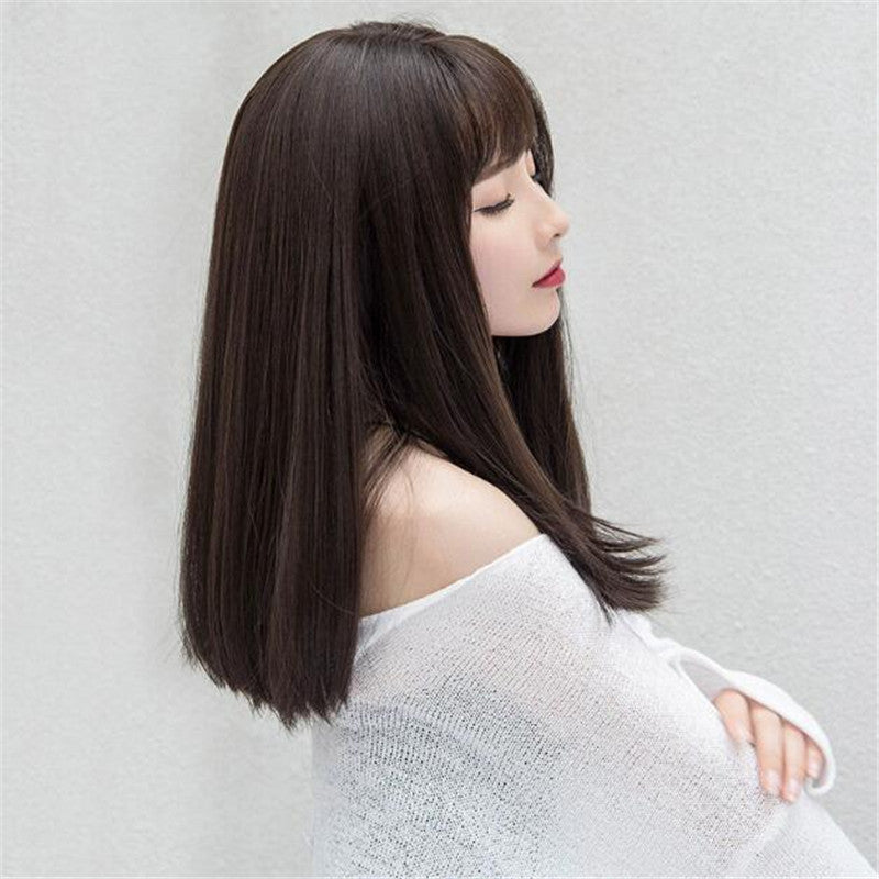 Japanese And Korean Wig Women's Air Bangs Medium Long Straight