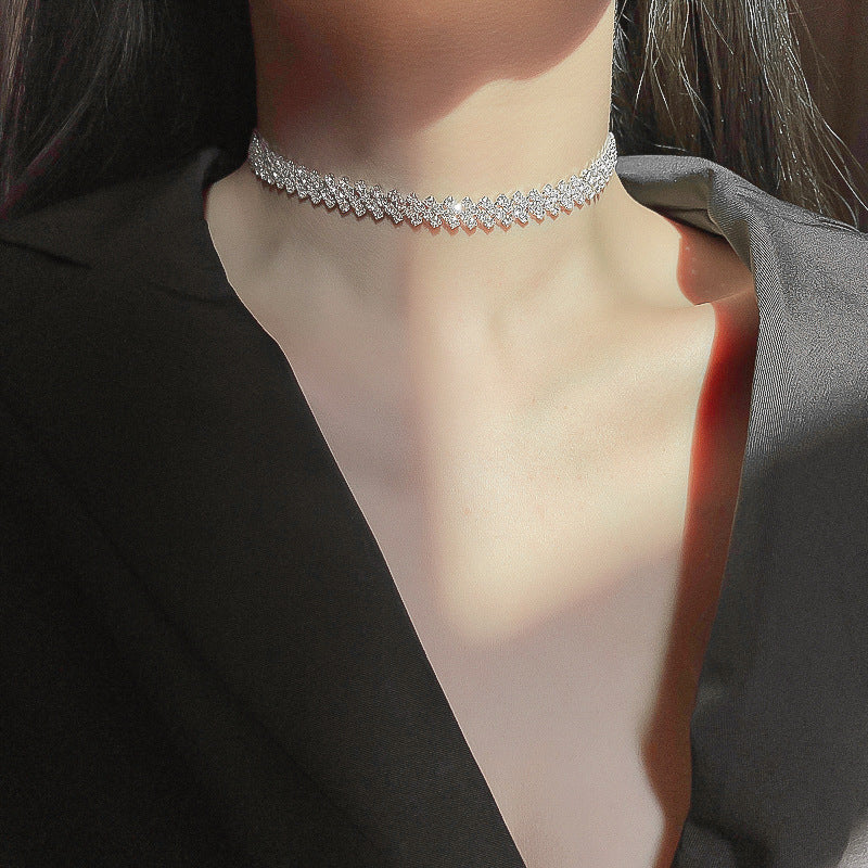 Simple Full Diamond Necklace Choker Collar Japan And South Korea