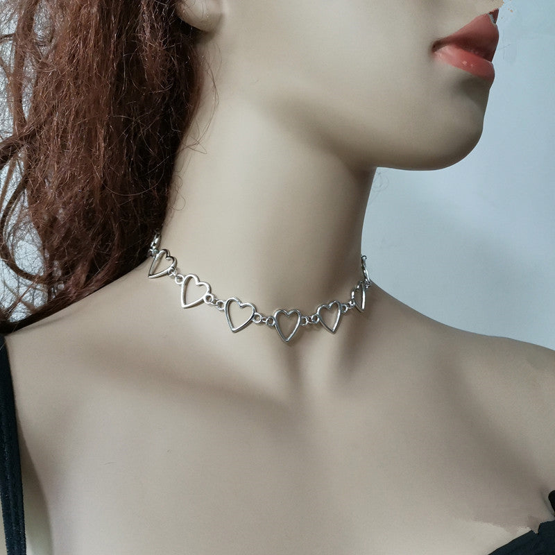 Hollow Korean Sweet Love Heart Choker Statement Girlfriend Gift Cute Bicolor Necklace Jewelry