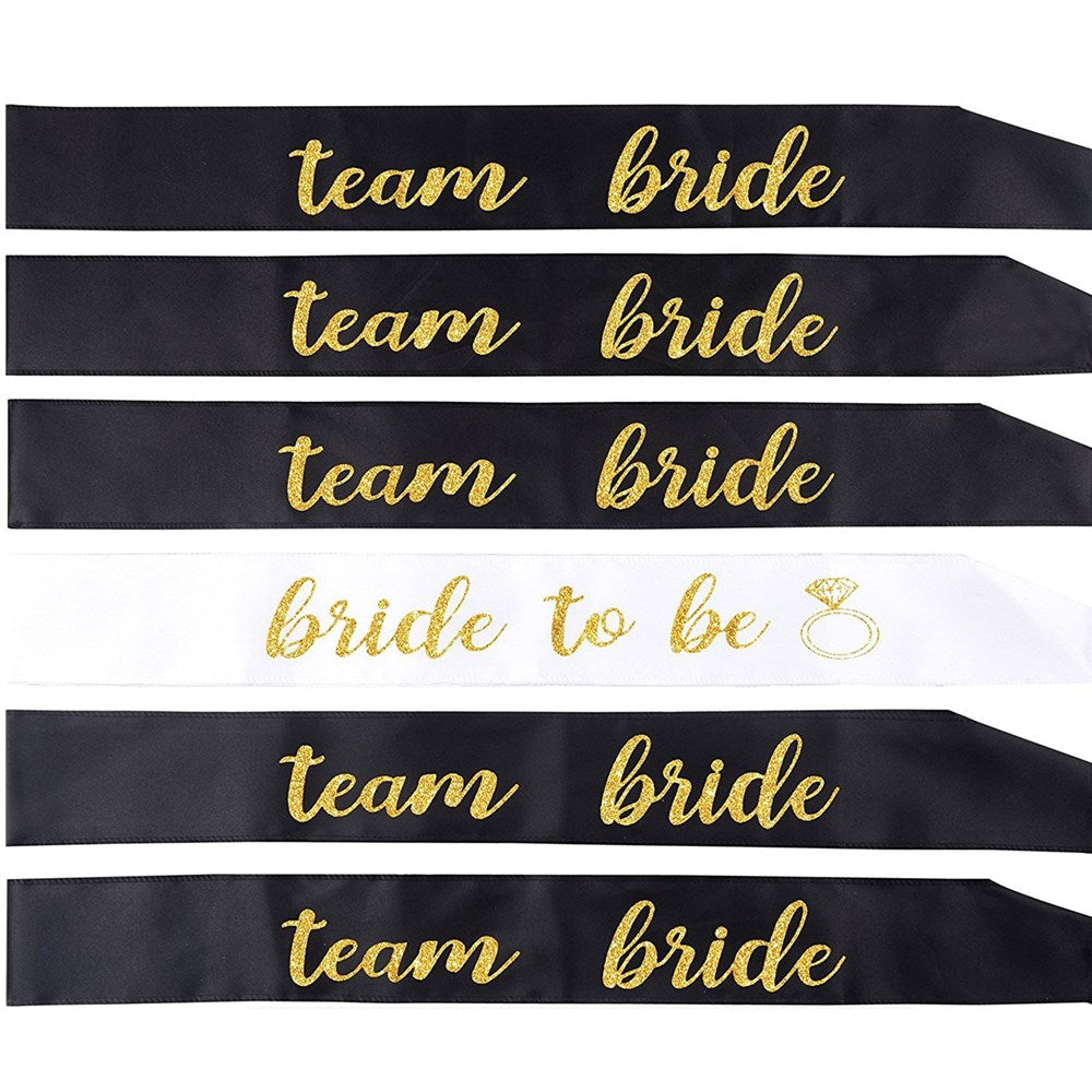 Bachelor Party Team Bride Black Printed Gold Shoulder Strap