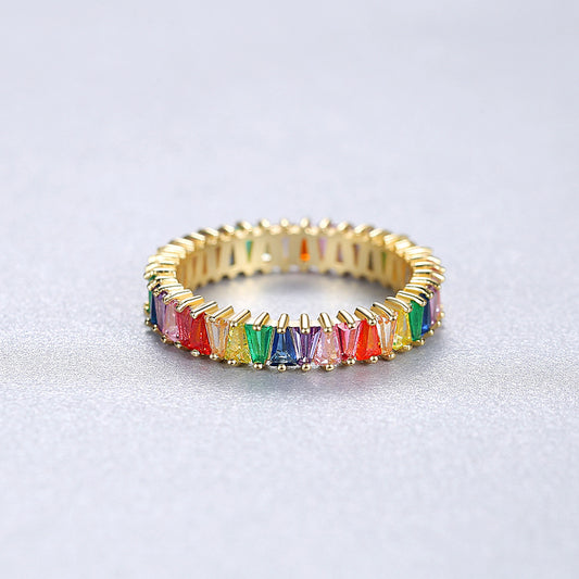 Color Zircon Net Red Retro Rainbow Color European Beauty Ring Niche Jewelry
