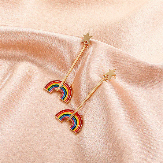 Korean Fashion Personality Geometric Earrings Retro Temperament Metal Rainbow Earrings