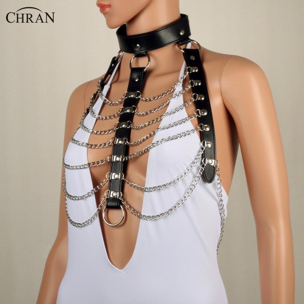 Leather Harness Bondage Beach Chain Collar Choker Shoulder Necklace Jewelry Accessories