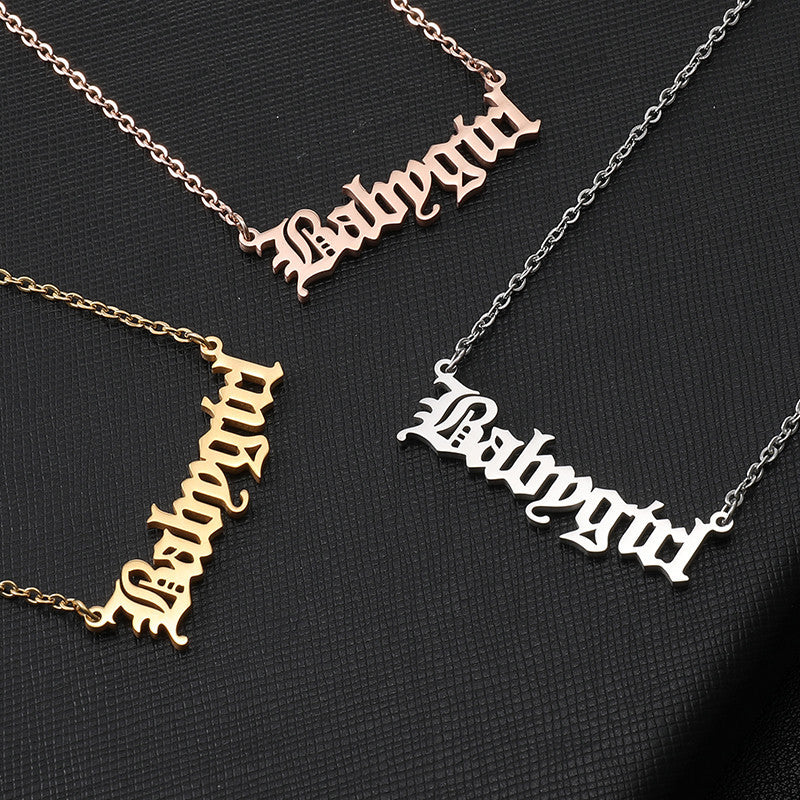 Stainless Steel Babygirl Old English Letters Necklace