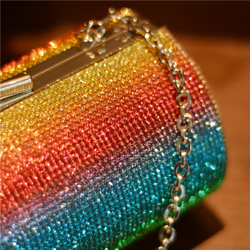 Rainbow Gradient Diamond Luxury Women Party Clutch Bag Purses and Handbags Evening Bag Ladies Shoulder Chain Bag Banquet Bag