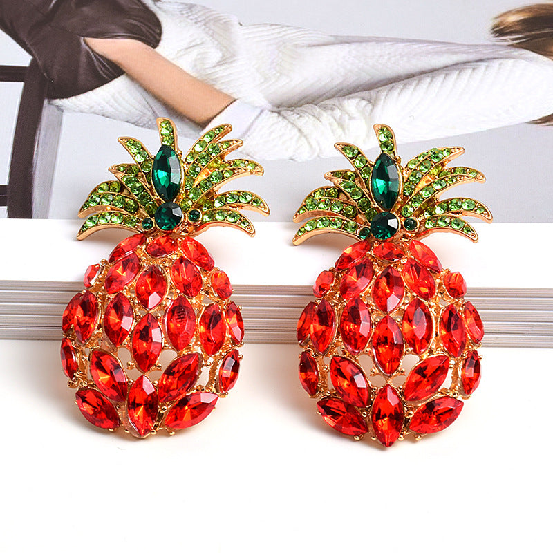 Fashion Pineapple Rhinestone Exaggerated Earrings