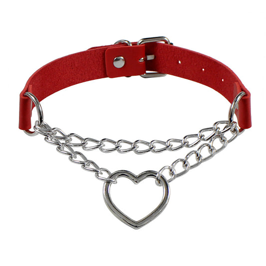 Heart Shaped Leather Chain Choker Necklace