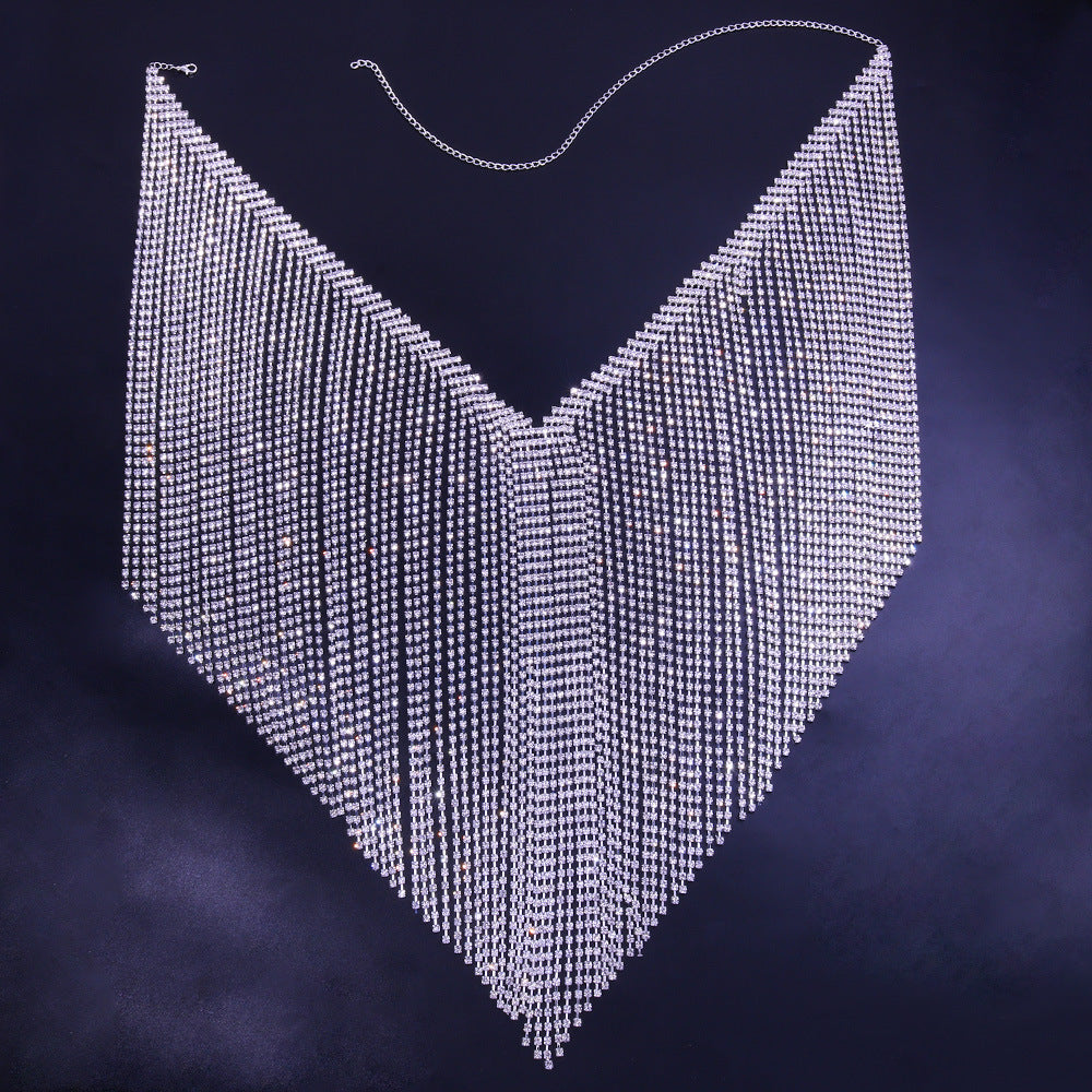 Accessories Exaggerated Long Fringed Rhinestone Chest Chain