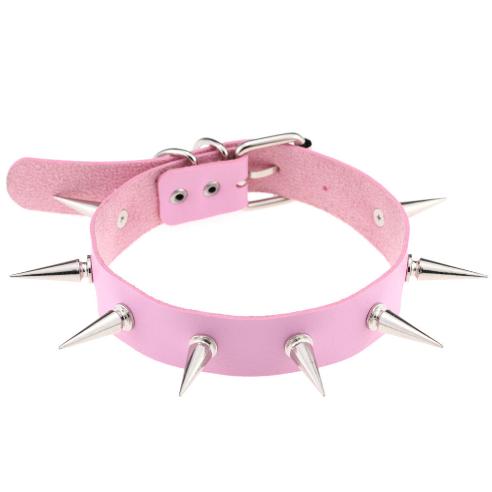 SPIKES CHOKER NECKLACE LEATHER