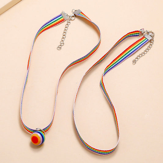 Color rainbow gradient candy color clavicle chain