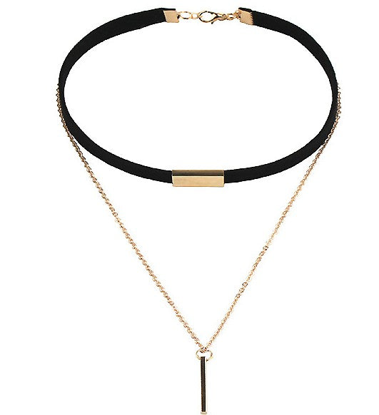 SUSENSTONE New Black Velvet  Gold Chain Choker Necklace