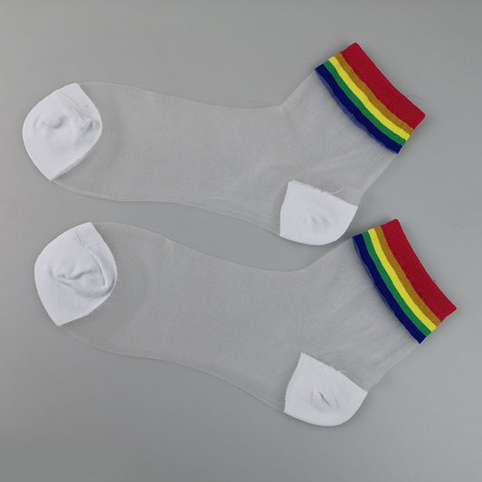 Rainbow striped crystal stockings