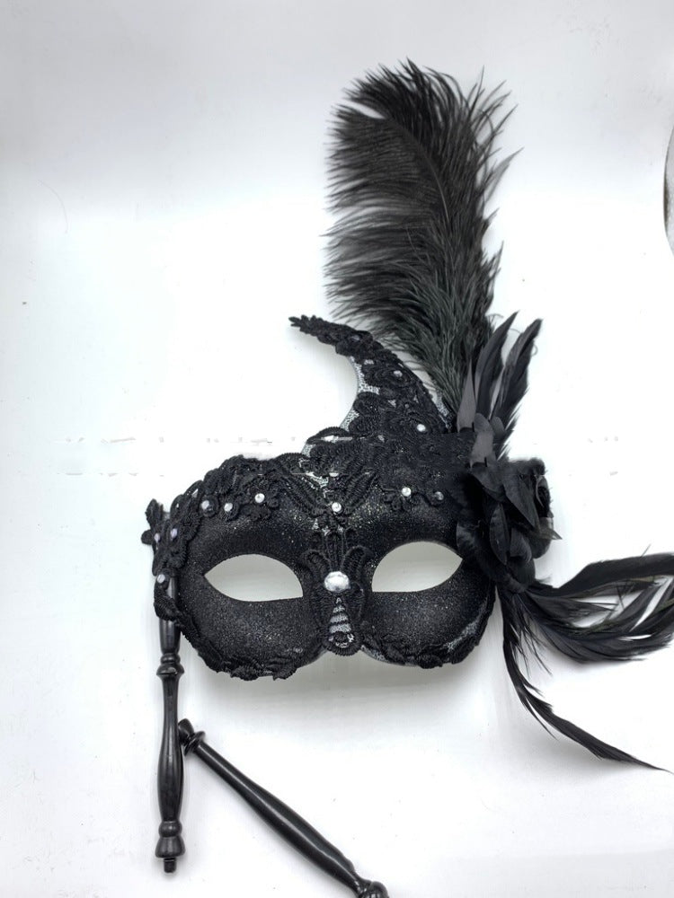 Venetian Masquerade Feather Hand-held Mask