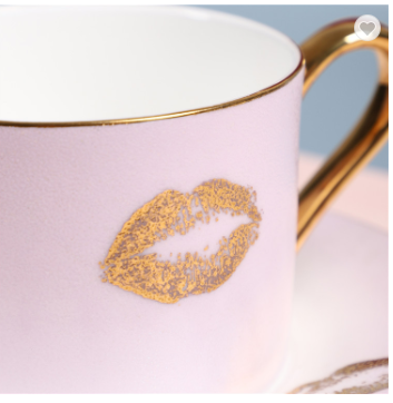 Lip Print Bone China Gradient Color Mug Ceramic With Spoon