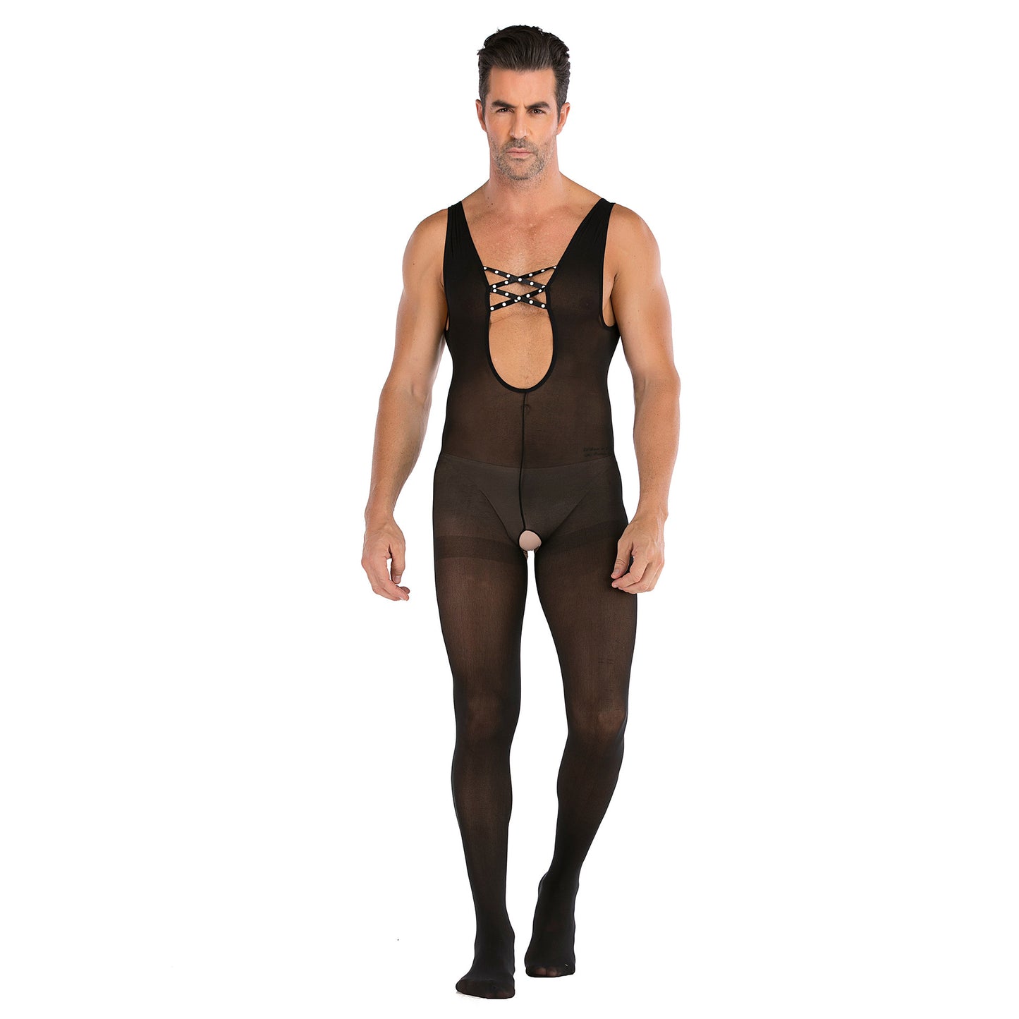 Men's Perspective One Piece Mesh Clothes Nightclub Stage Costumes