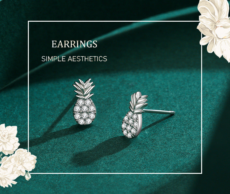 S925 Sterling Silver Sweet Hypoallergenic Pineapple Stud Earrings
