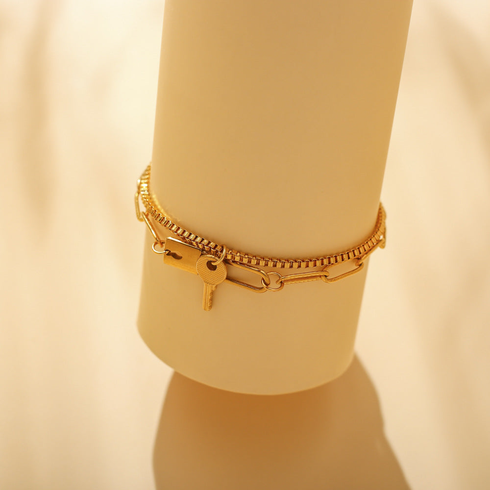 Stainless Steel Gold Double Key Pin Lock Anklet