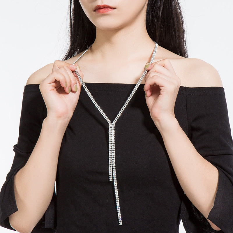 Tassel Crystal Sweater Chain Long Simple Personality Versatile Necklace Women