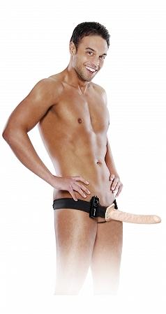 10in Vibrating Hollow Strap On - Beige