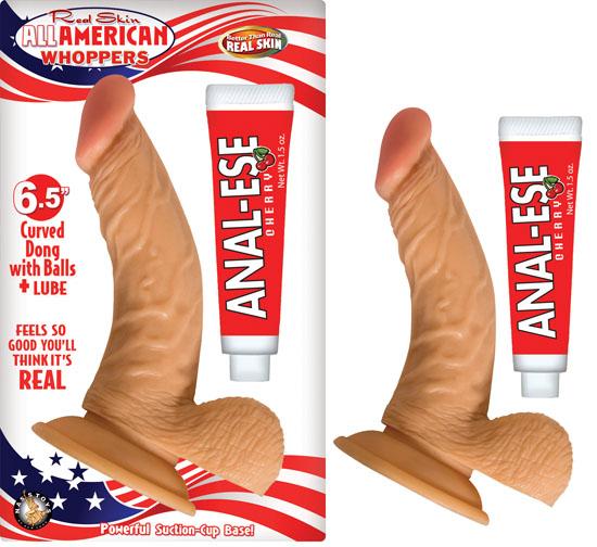 All American Whoppers 6.5 inches Curved Dong Balls + Anal Ese
