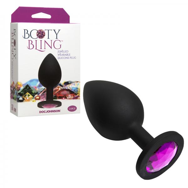 Booty Bling Large Butt Plug Black Pink Stone