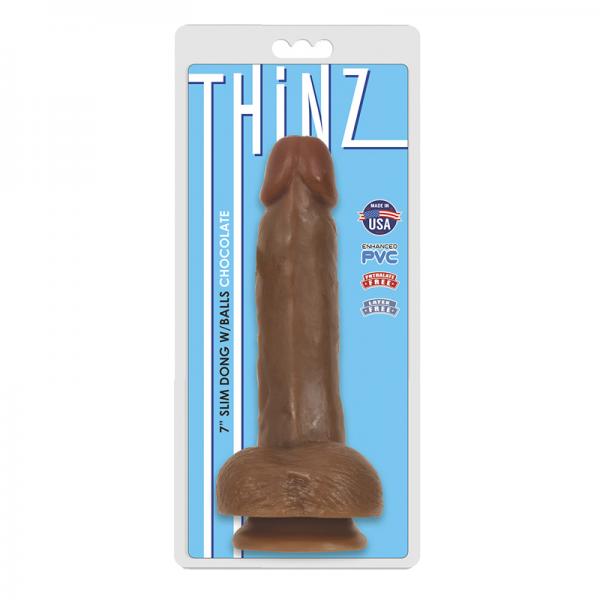 Thinz 7 inches Slim Dong with Balls Chocolate Brown