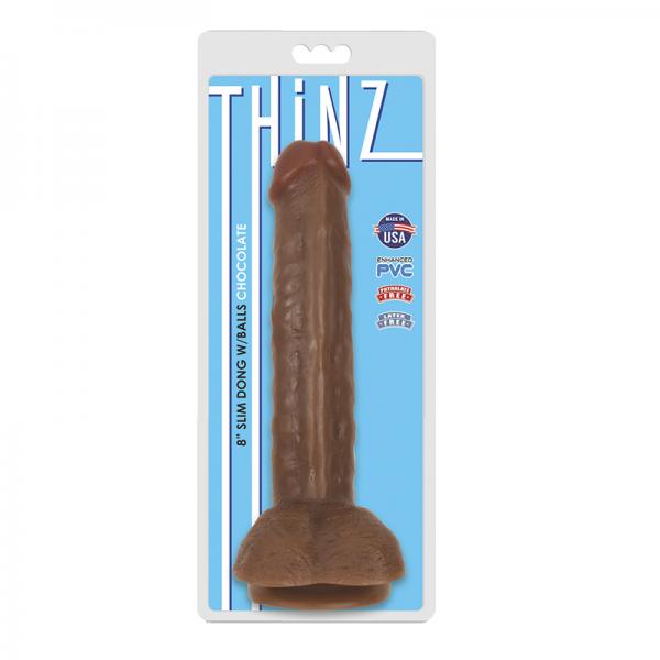 Thinz 8 inches Slim Dong with Balls Chocolate Brown