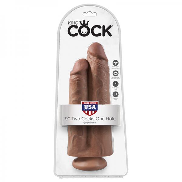 King Cock 9in Two Cocks One Hole Tan