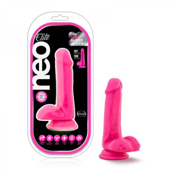 Neo Elite - 6in Silicone Dual Density Cock With Balls - Neon Pink