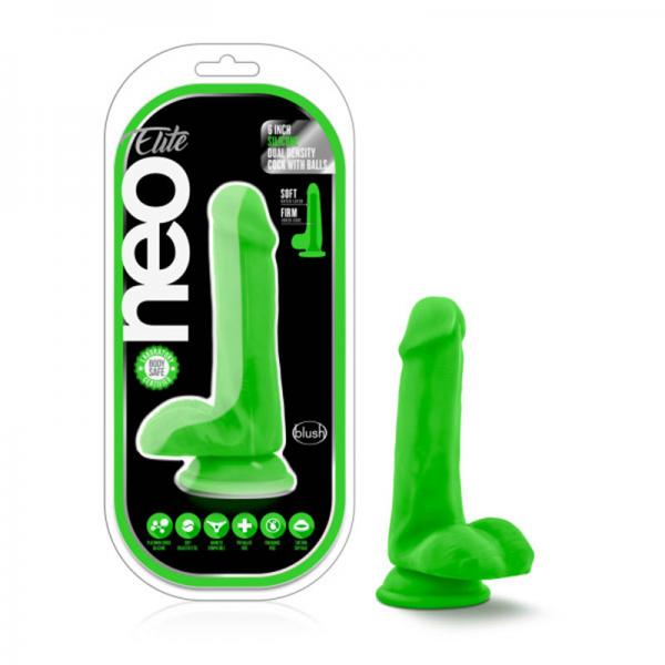 Neo Elite 6 inches Silicone Dual Density Cock, Balls Green