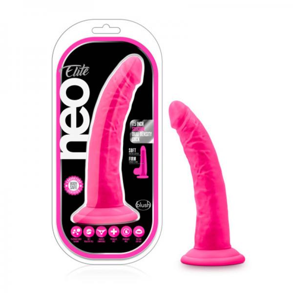 Neo Elite - 7.5in Silicone Dual Density Cock - Neon Pink