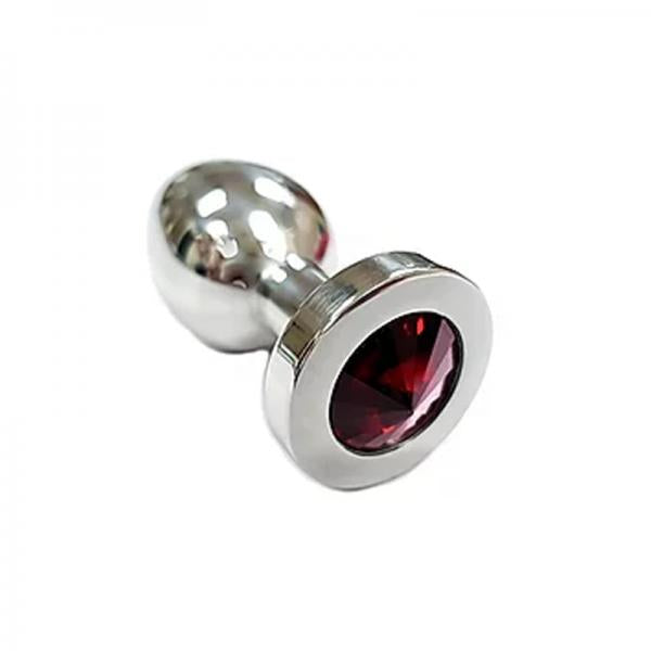 Stainless Steel  Smooth Medium Butt Plug Red Crystal  In Clamshell