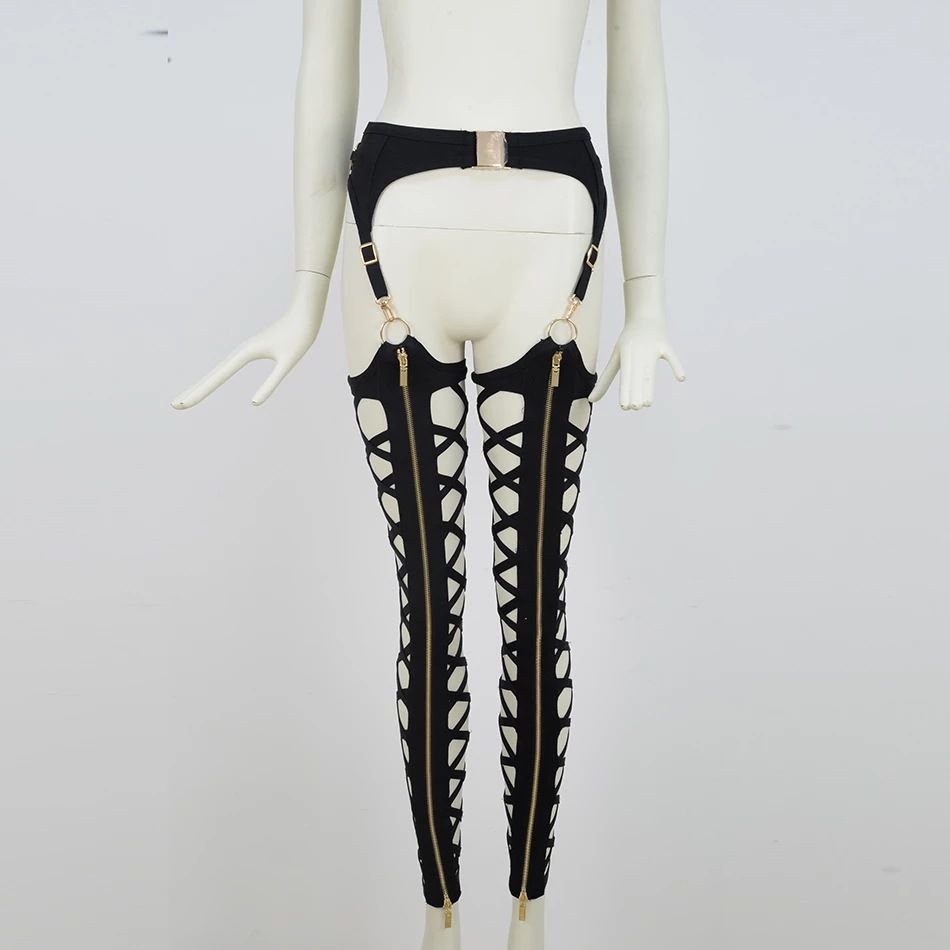 European And American Sexy Front Zipper Cutout Tight Nightclub Leggings Women's Clothing
