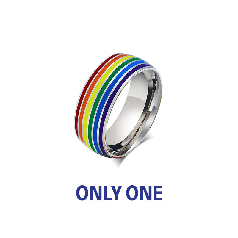 Fashion Simple Titanium Steel Rainbow Couple Ring
