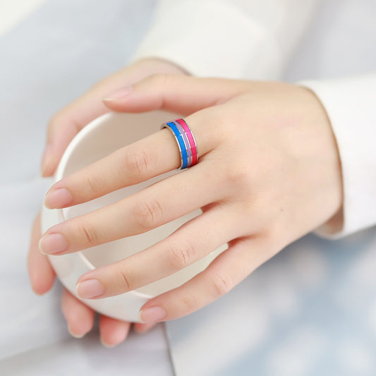 Bisexual Pride Flag Titanium Steel Couples Ring