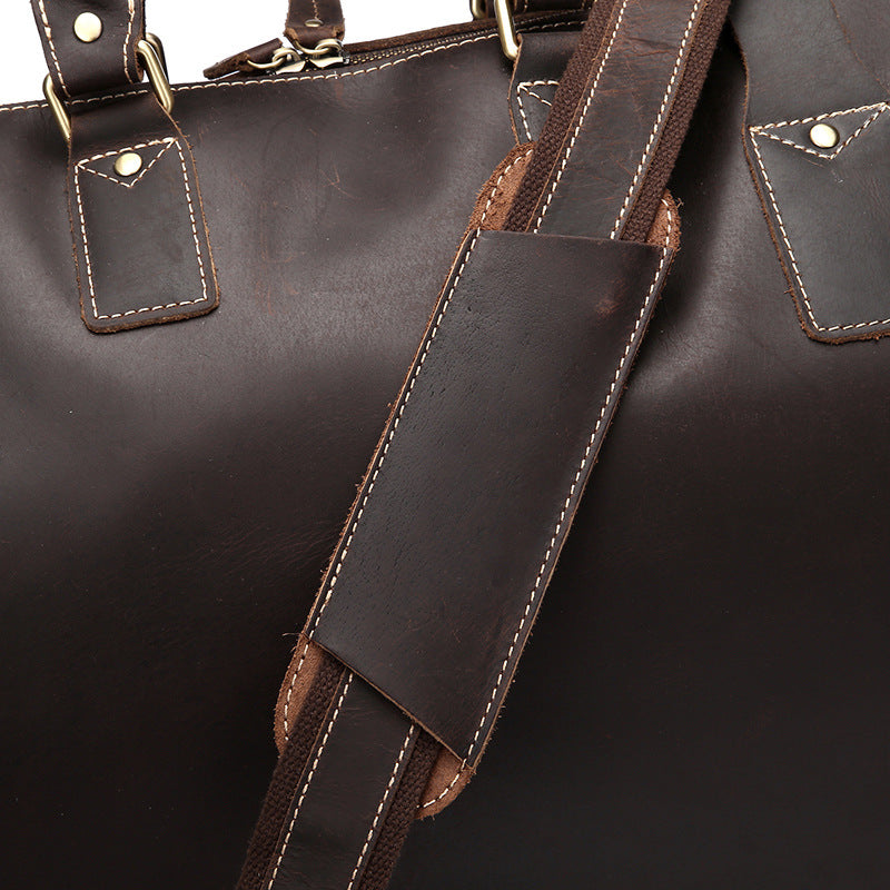 Vintage Cowhide Men's Bag, Large-capacity Travel Bag, Leather Shoulder Bag