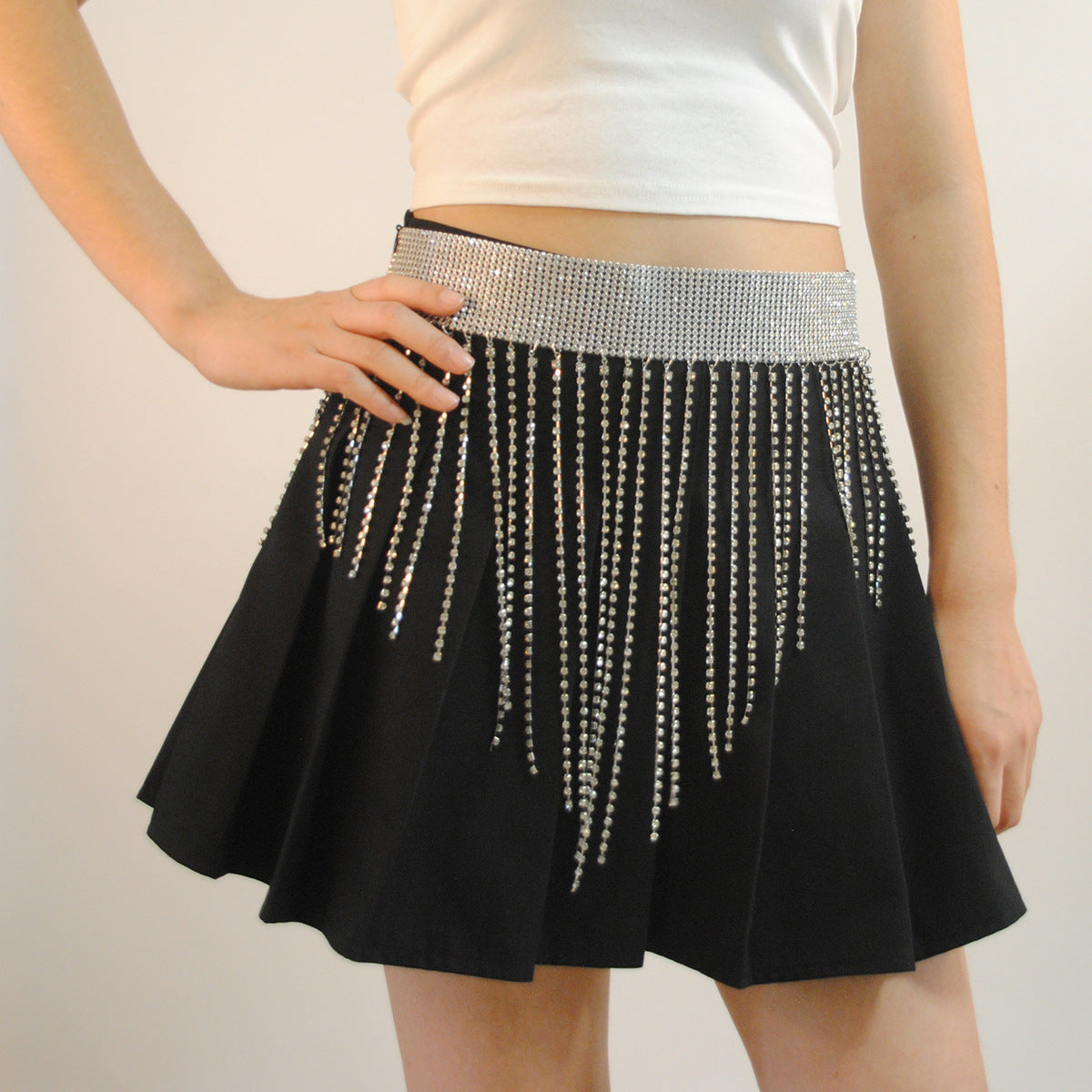 Metal Rhinestone Fringe Stitching Skirt Waist Chain
