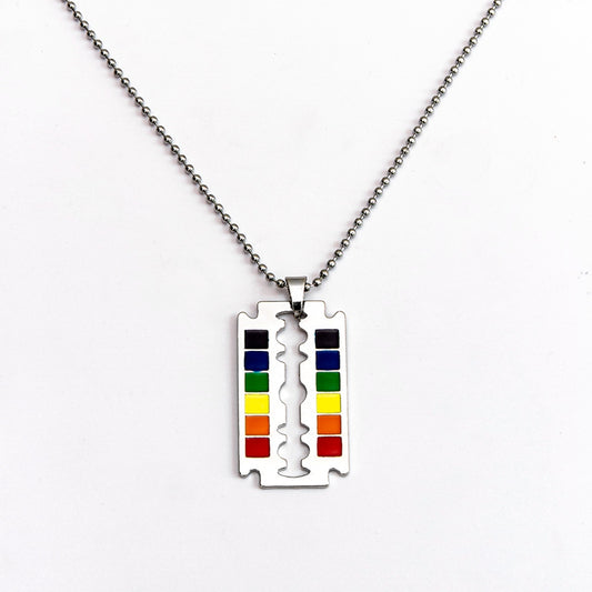 LGBT Rainbow Safety Blade Razor Pendant Necklace