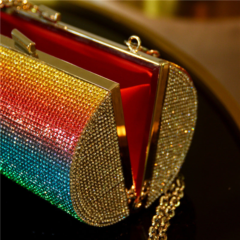 Rainbow Gradient Diamond Luxury Women Party Clutch Bag Purses and Handbags Evening Bag Ladies Shoulder Chain Bag Banquet Bag