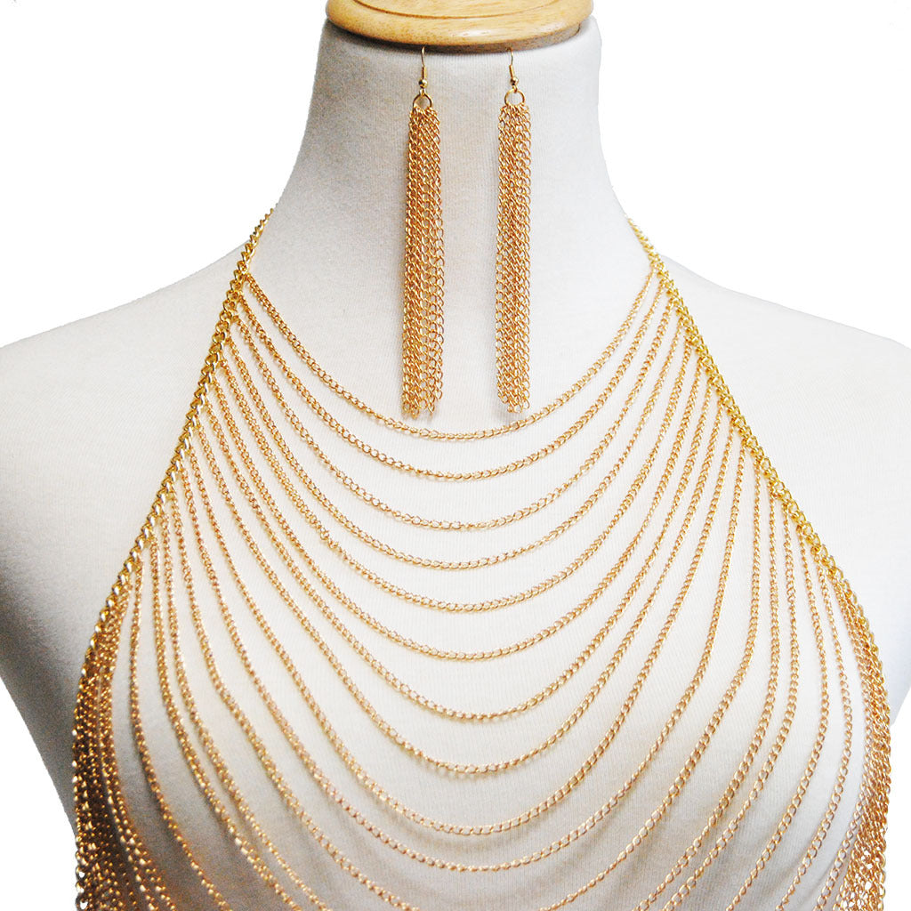 Multi-layer Tassel Body Chain Necklace & Earrings
