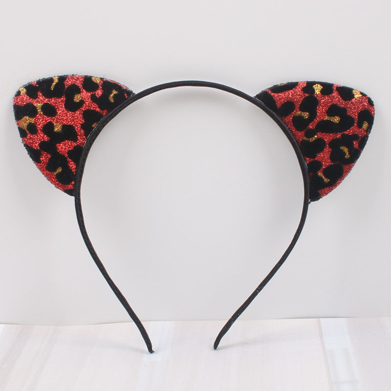 New Glitter Flocking Cat Ears Headband, Leopard Print Tiger Ears, Cute And Cute Headwear