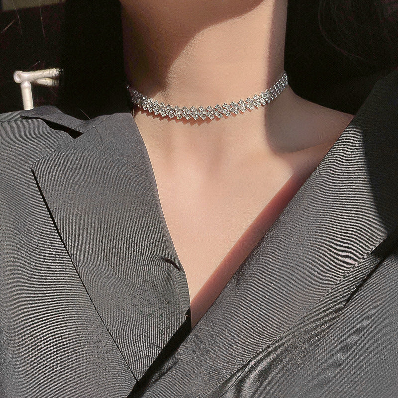 Simple Full Diamond Necklace Choker Collar Japan And South Korea