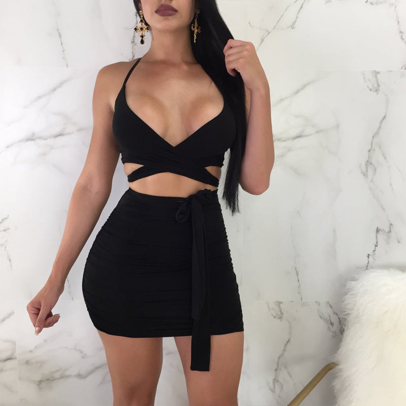 Sexy Nightclub Dress, Sling Straps, Deep V-neck And Hip Mini Skirt