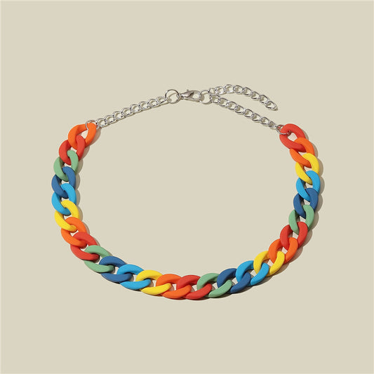 Exaggerated All-match Necklace Female Acrylic Rainbow Color Chain