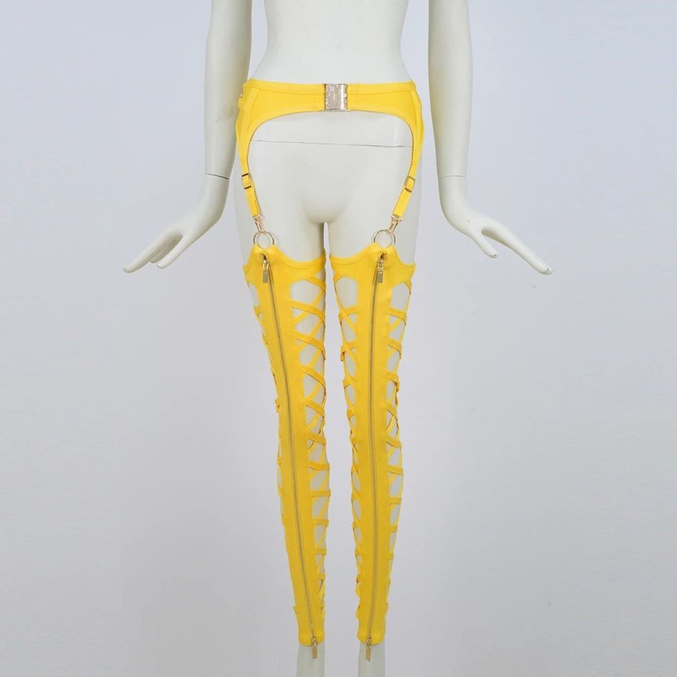 European And American Sexy Front Zipper Cutout Tight Nightclub Leggings Women's Clothing
